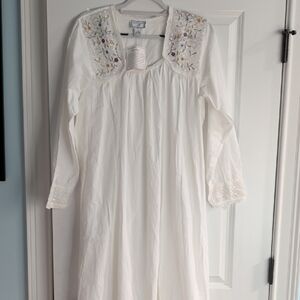 April Cornell White Victorian Nightgown Lace Filled w/Embroidery Floral Details